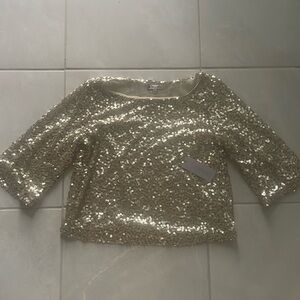 J Lo size L gold sequin semi sheer top